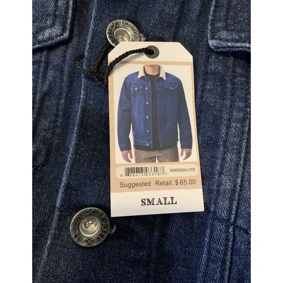Axel Rooney Sherpa Collar Premium Trucker Navy Blue Denim Jacket Men’s Medium - Picture 3 of 8